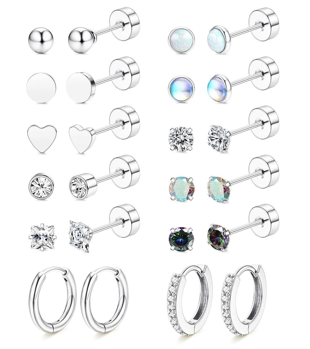 Hypoallergenic Flat Back Earrings for Sensitive Ears Women,Stud Earrings